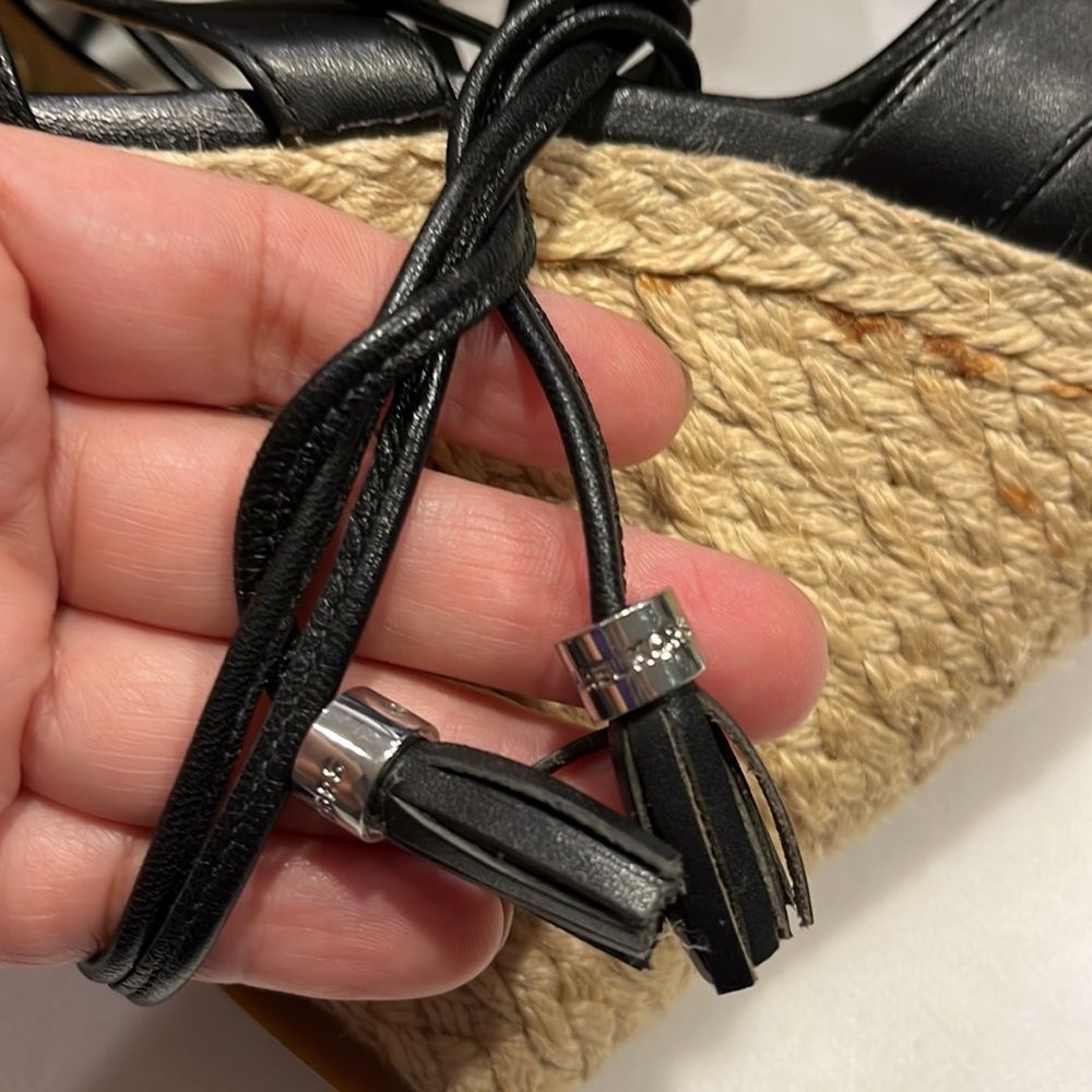 Michael Kors Leather Espadrille Lace Up Black Wedge Sandals size 9 - Picture 9 of 13